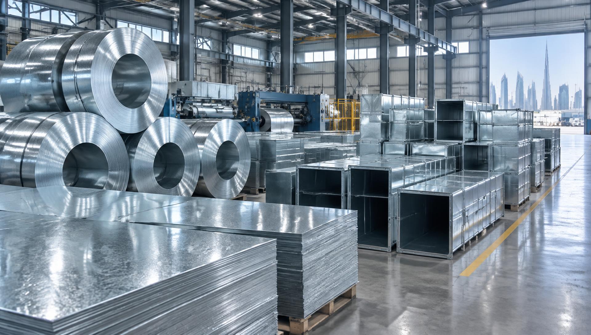 Galvanized steel coils and ducts in AGI factory